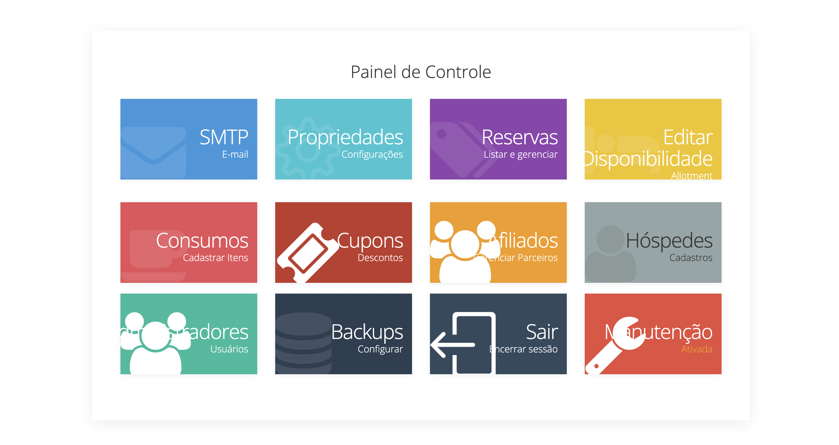 Painel de controle do PMS FlowBeds com dashboard de gestão hoteleira e indicadores de performance